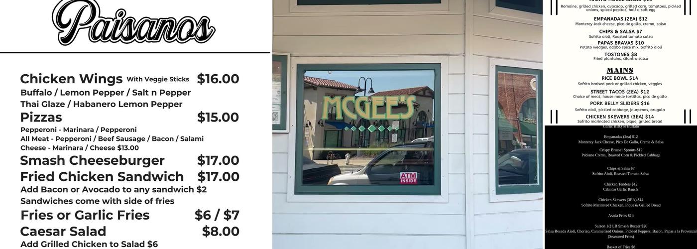 McGee's Menu