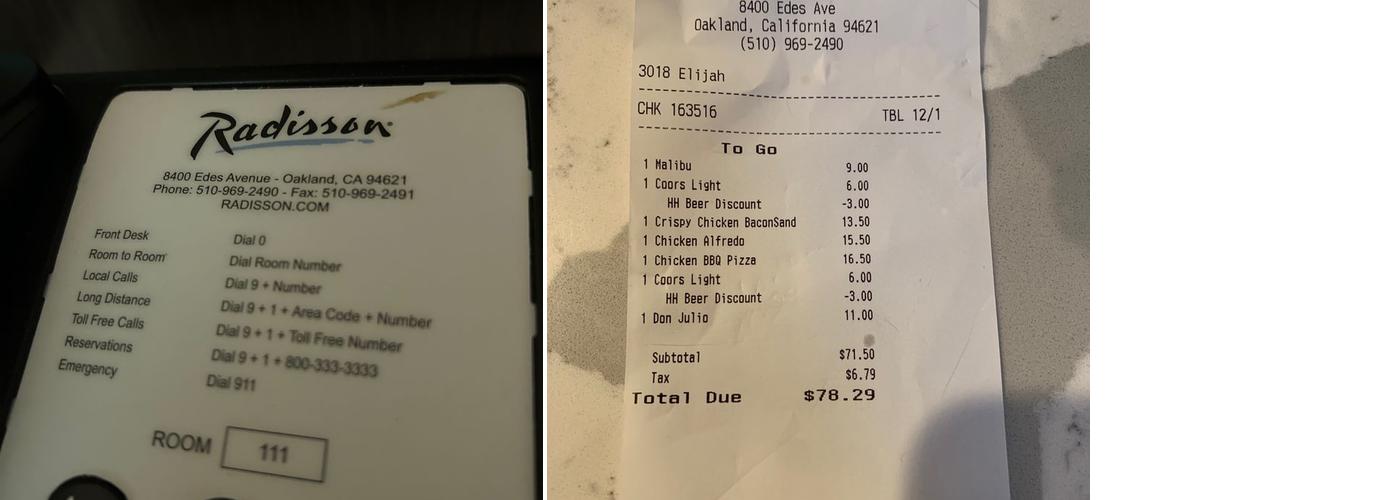 RBG Bar & Grill, Oakland Airport Menu