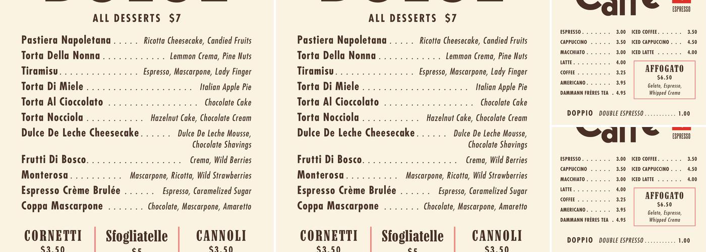 Caffe Antico Menu