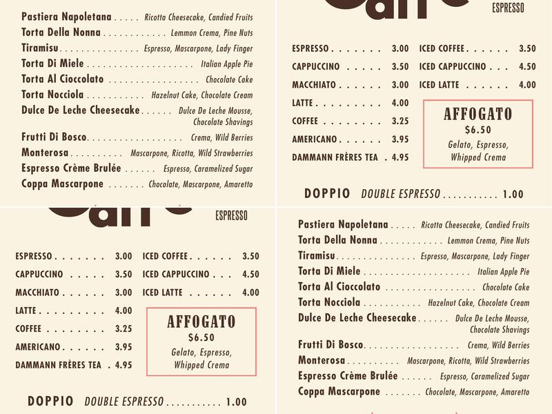 Caffe Antico Menu