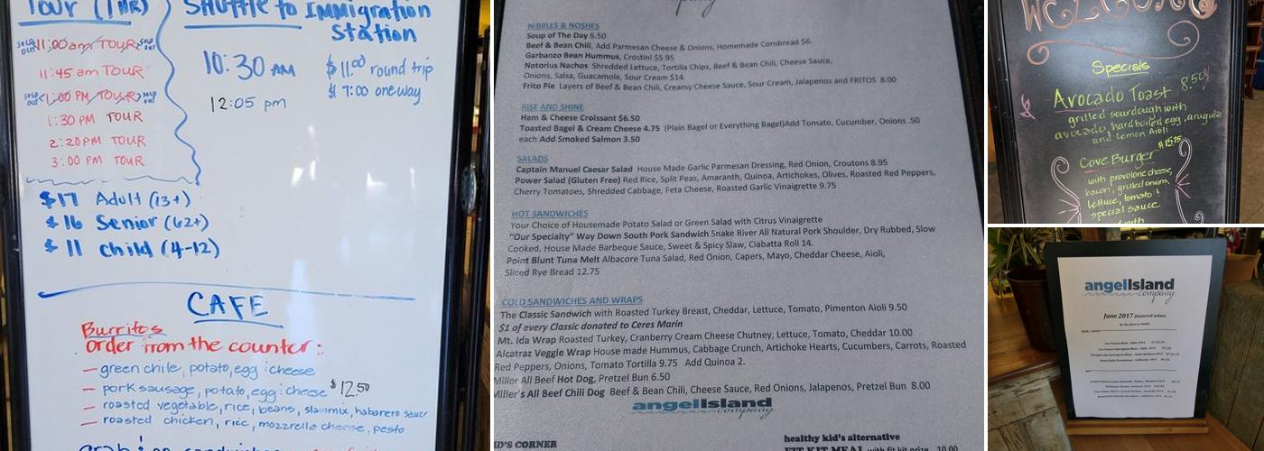 Angel Island Company Office Menu