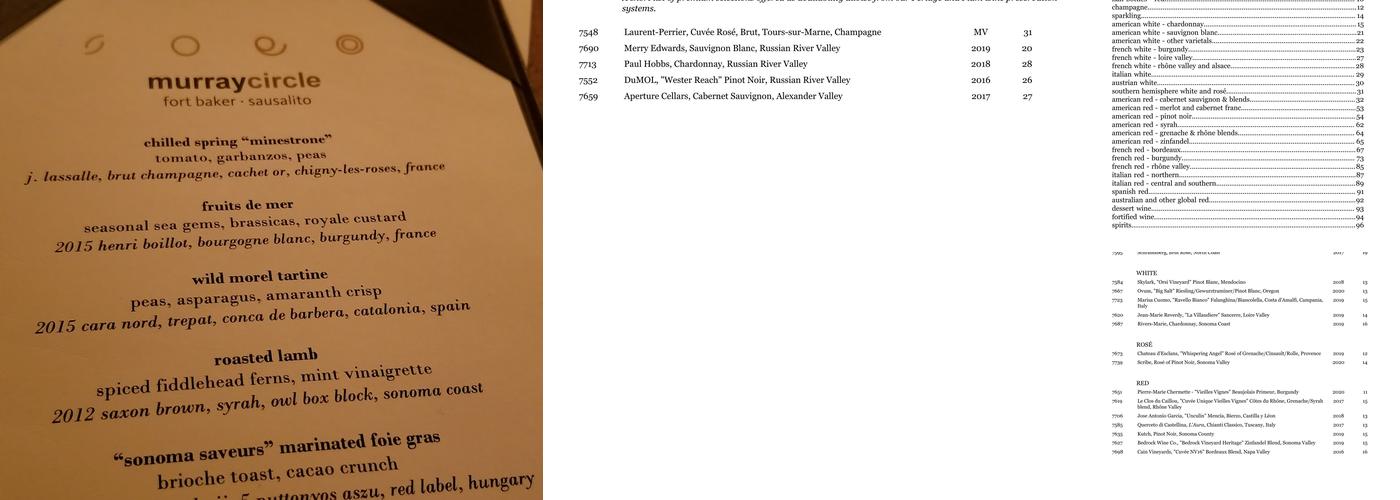 Murray Circle Restaurant Menu
