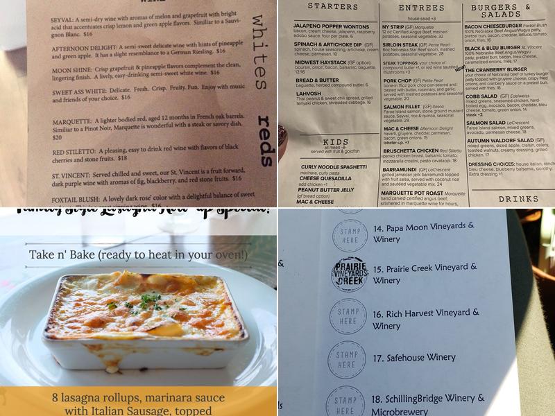 Prairie Creek Vineyard & Winery Menu