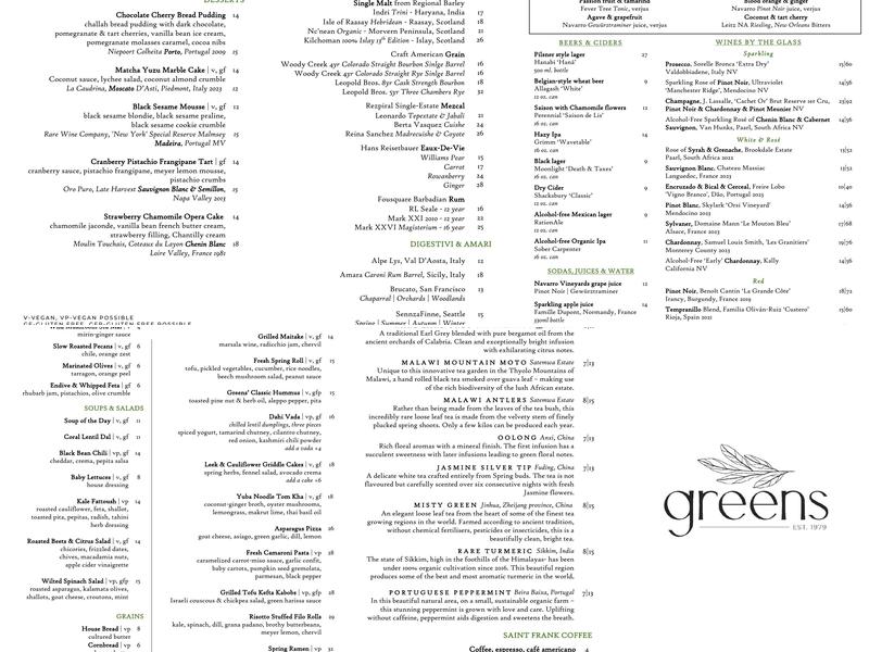 Greens Menu