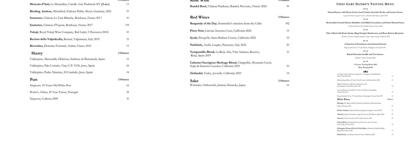 Gary Danko Menu