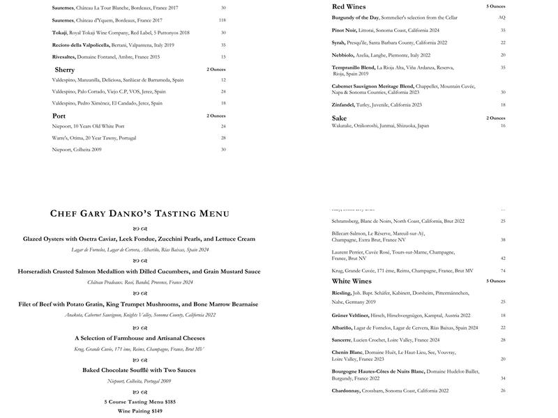 Gary Danko Menu