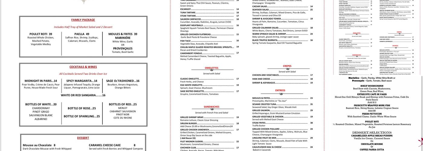 Sage Bistro Moderne Menu