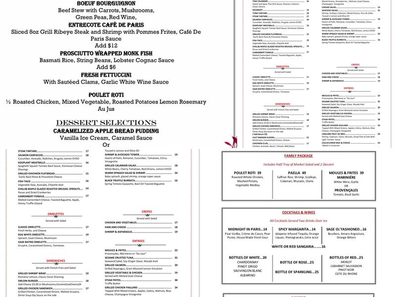 Sage Bistro Moderne Menu