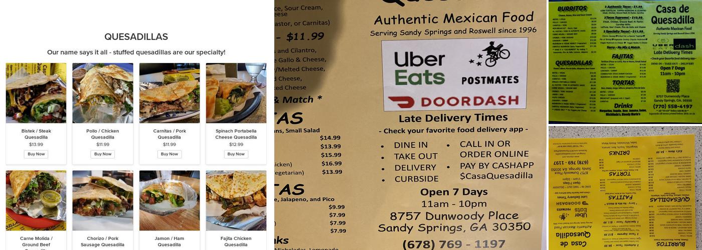 Casa de Quesadilla Menu