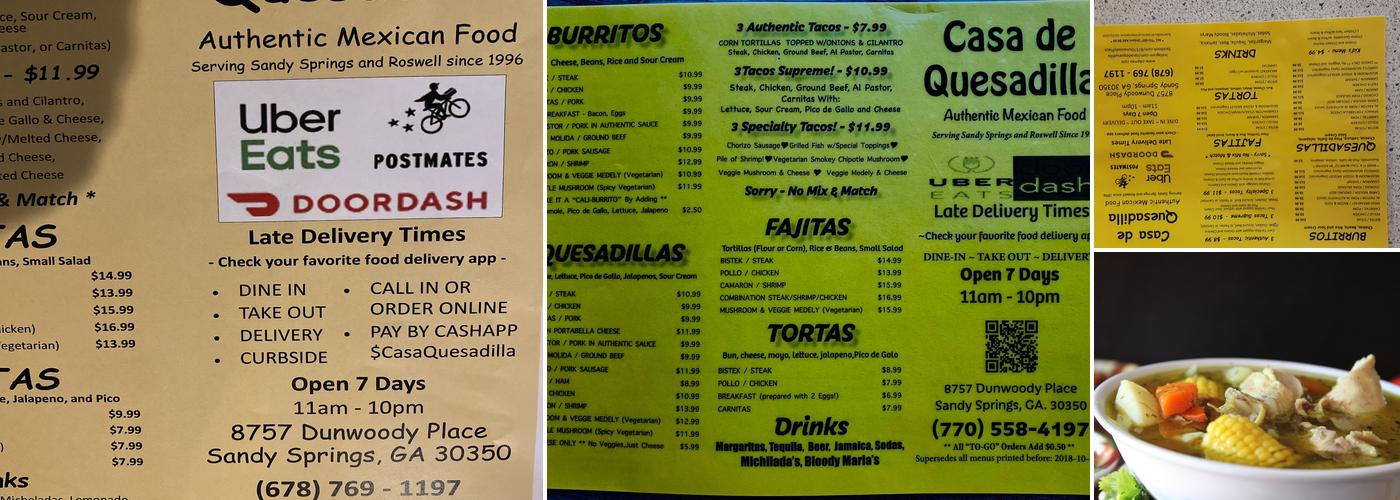 Casa de Quesadilla Menu