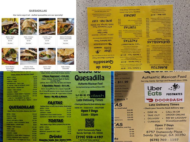 Casa de Quesadilla Menu