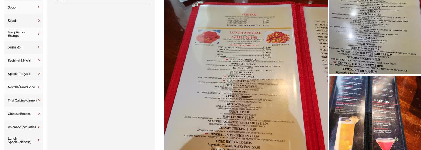 Volcano Asian Bistro Menu