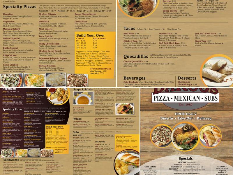 Daroo's Pizza Of Fosston Menu