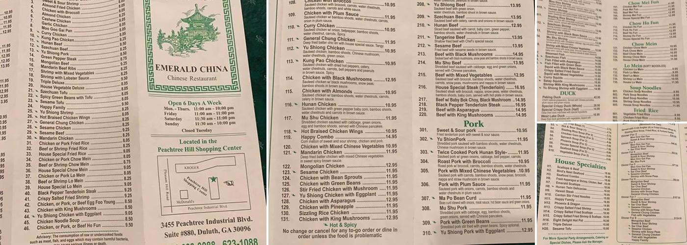 Emerald China Restaurant Menu