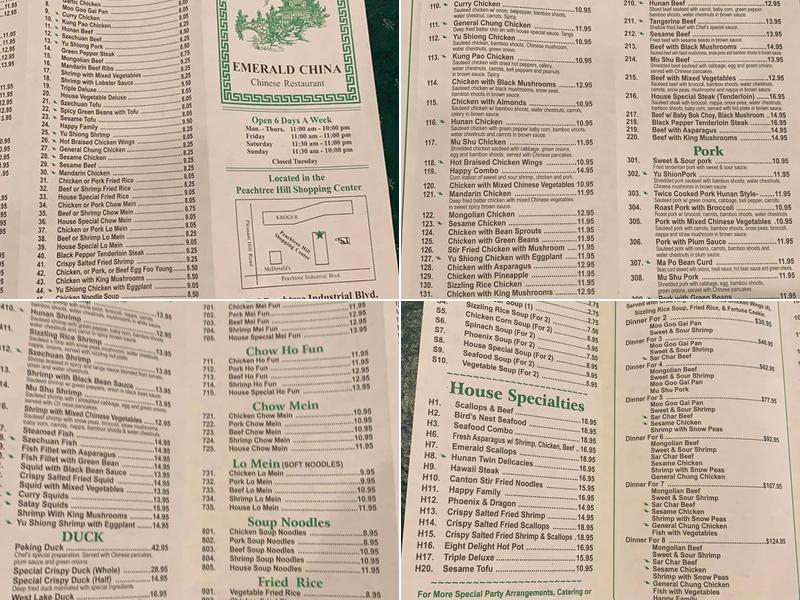 Emerald China Restaurant Menu