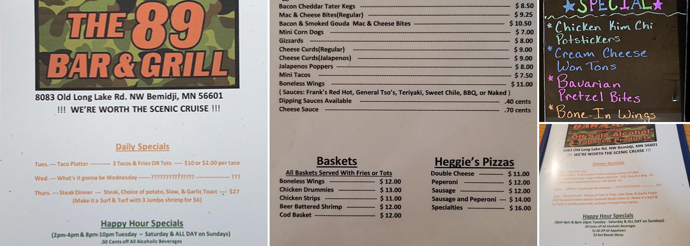 The 89 Bar & Grill Menu