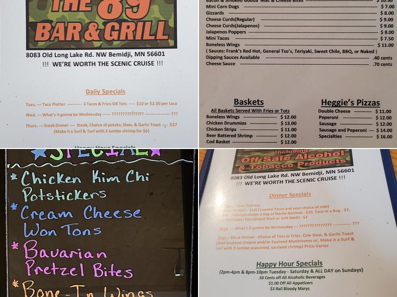 The 89 Bar & Grill Menu