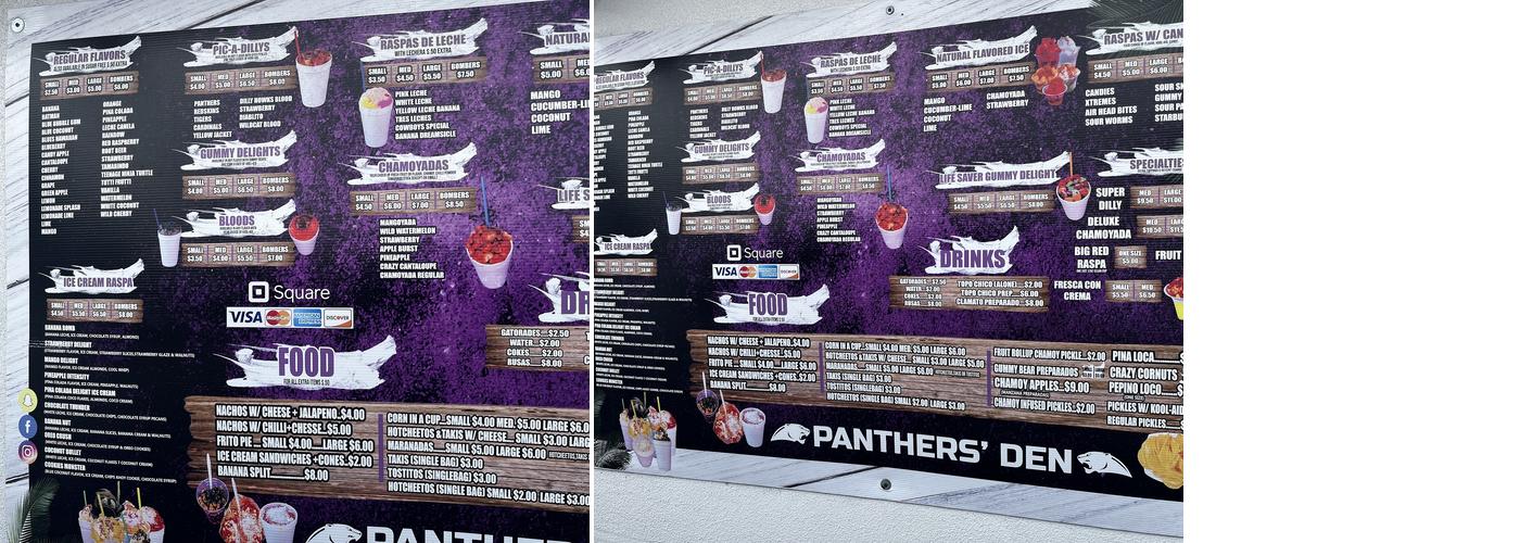 Panthers' Den Menu