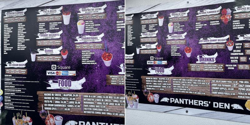Panthers' Den Menu