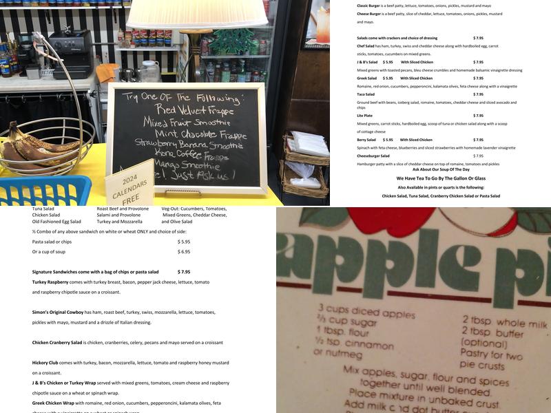 J & B's Cafe Menu