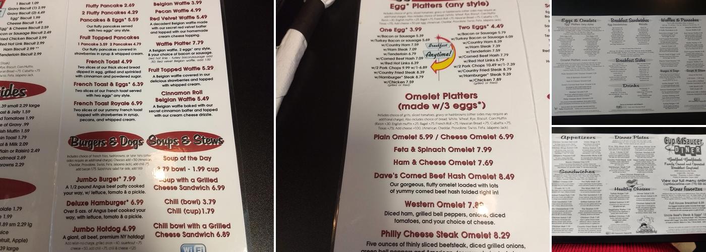 Cup & Saucer Diner Restaurant Menu