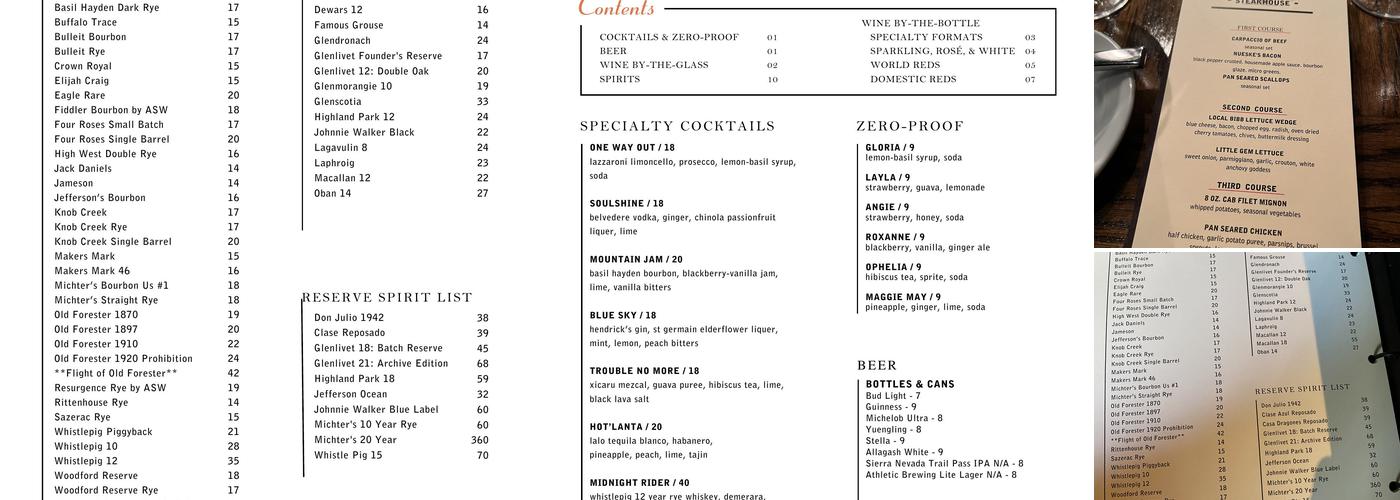 Oak Steakhouse Menu