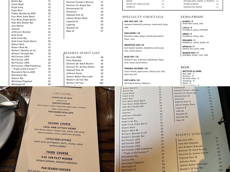 Oak Steakhouse Menu