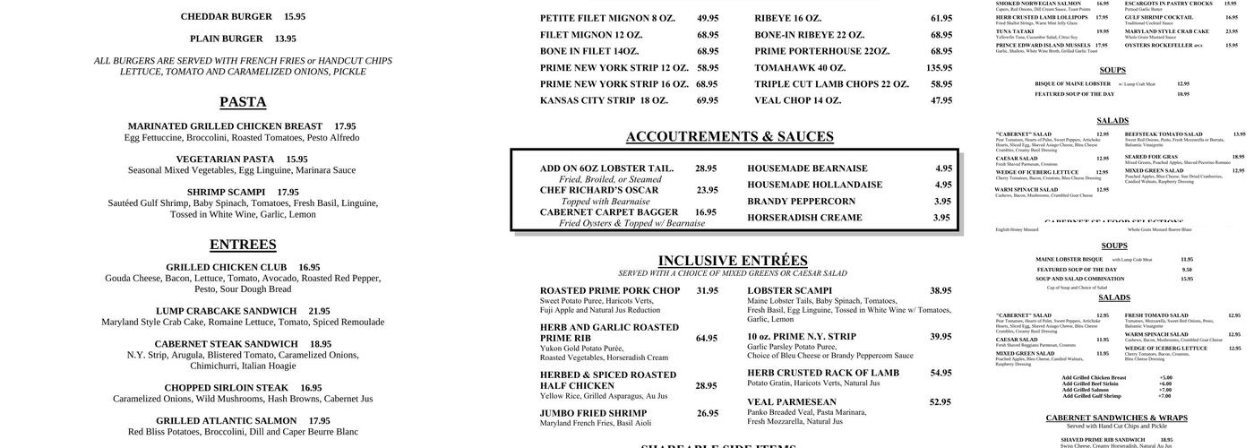 Cabernet Steakhouse Menu
