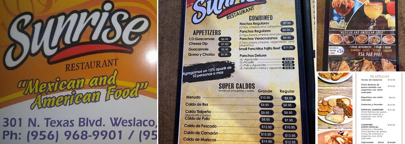 Sunrise Restaurant Menu