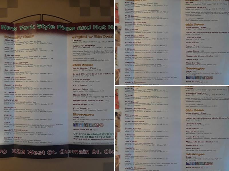 Waldo's Pizza Menu