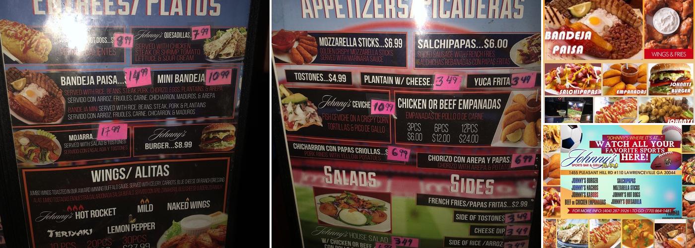 Johnnys Sports Bar and Grill Menu