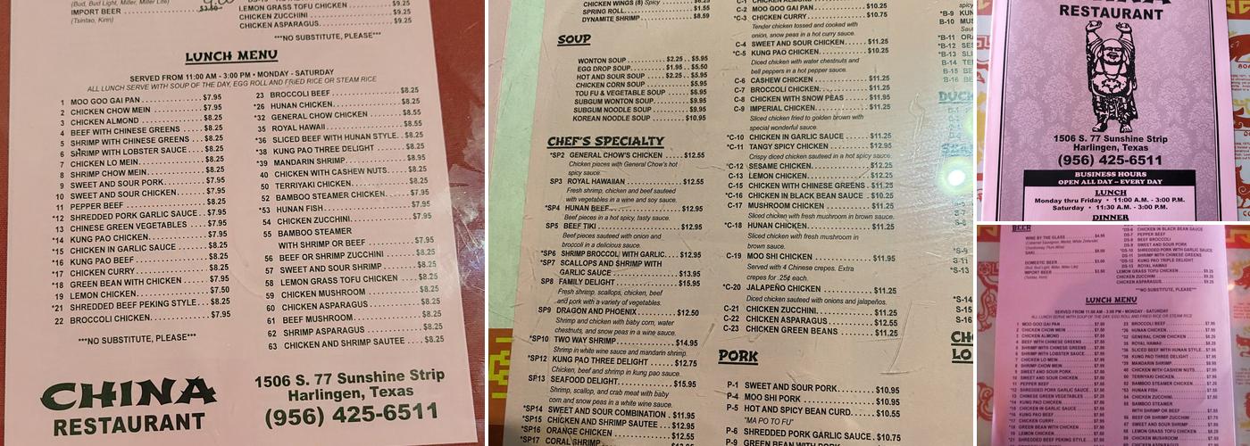China Restaurant Menu