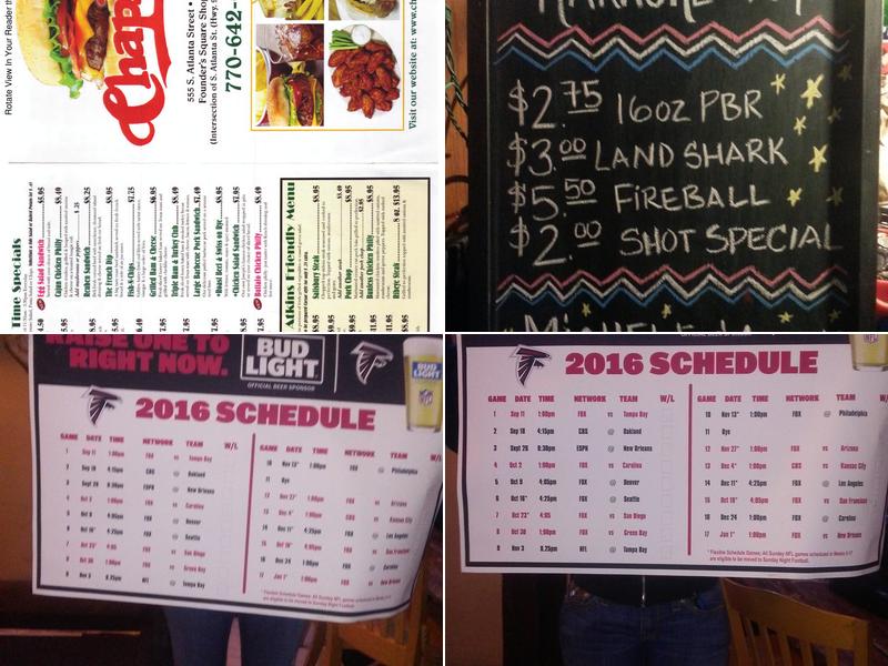 Chaplins Bar and Grill Menu