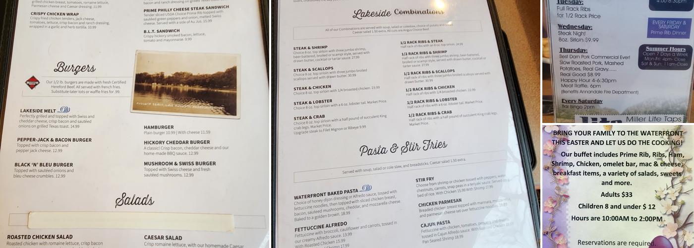 Waterfront Lakeside Grille Menu
