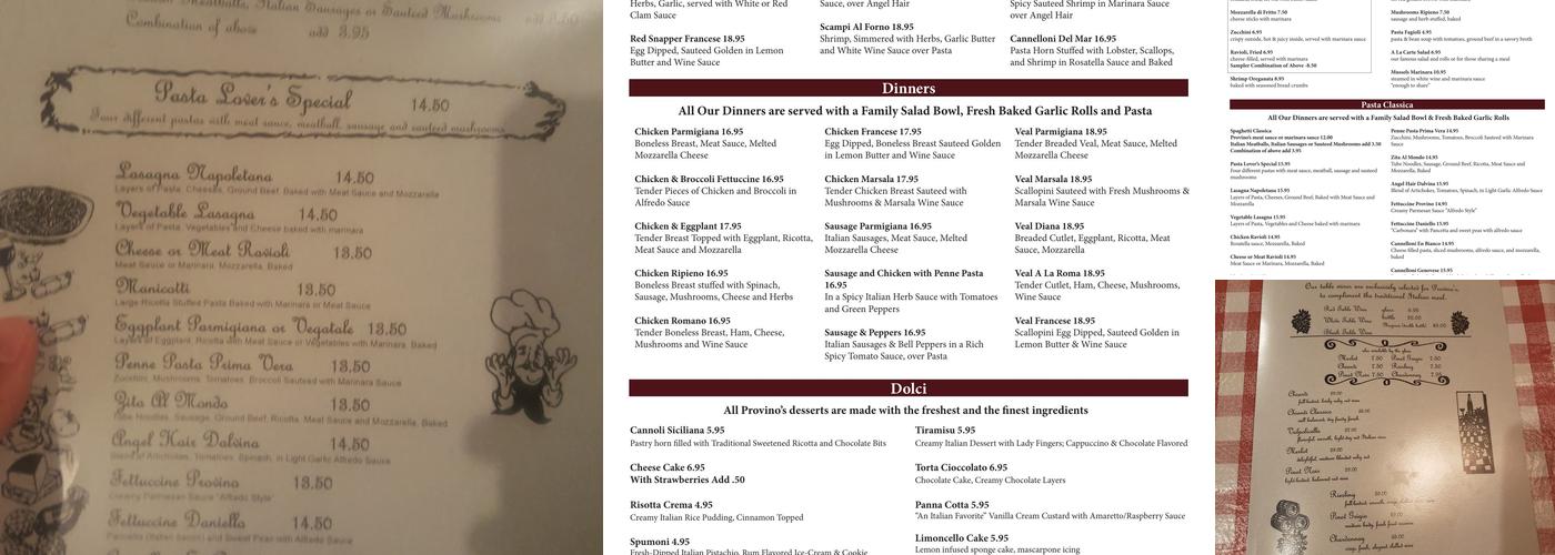 Provino's Italian Restaurant Menu