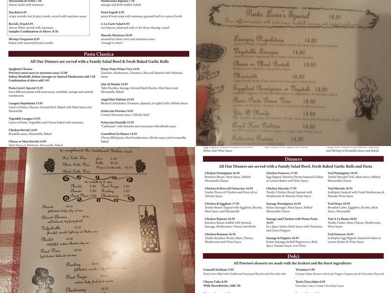Provino's Italian Restaurant Menu