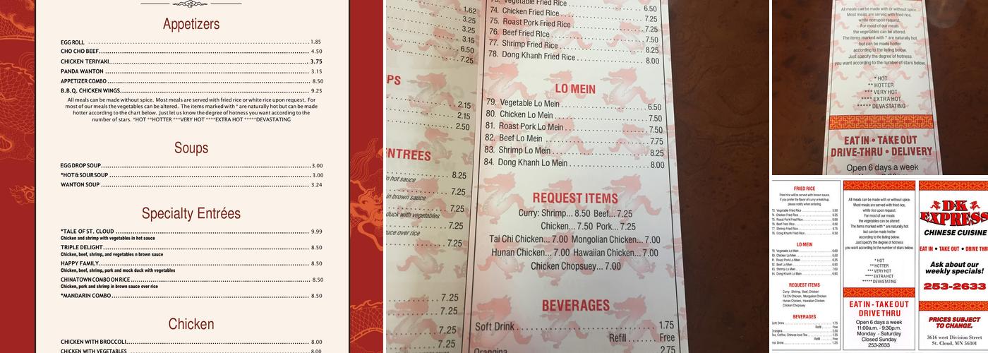 D & K Express Menu