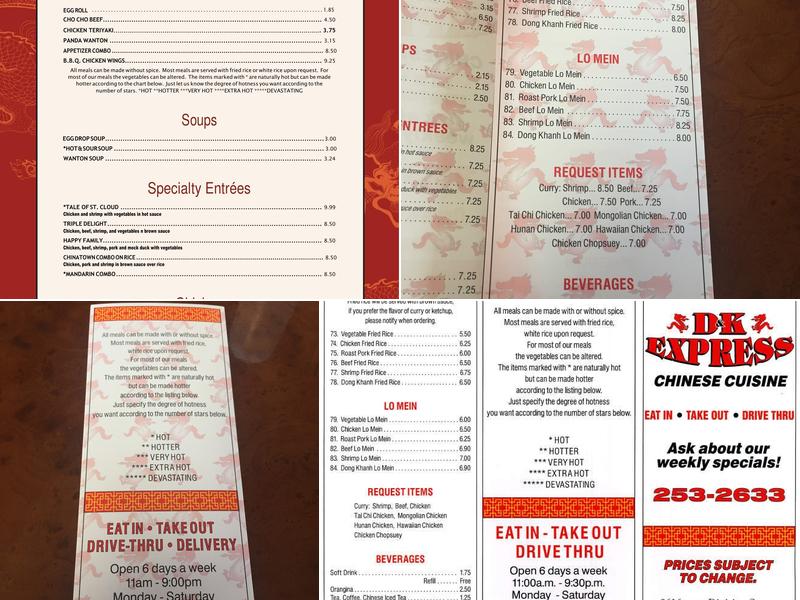 D & K Express Menu