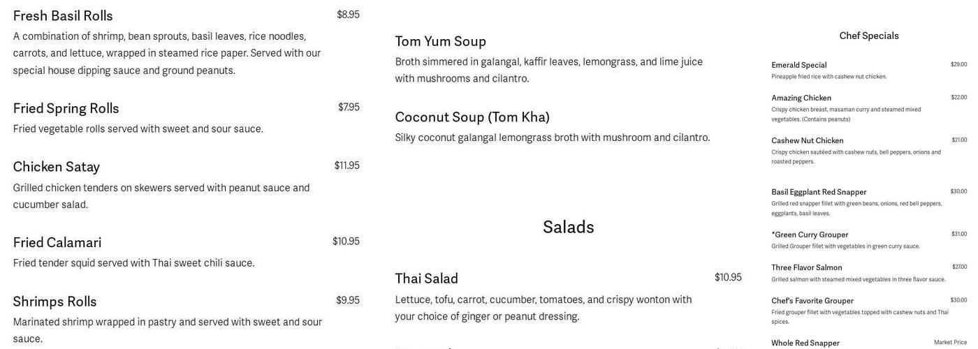 Thai Emerald Menu