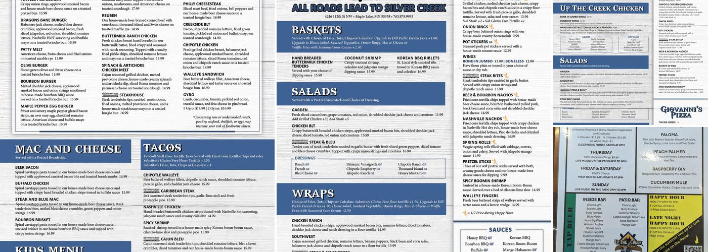 Up the Creek Grill & Bar Menu
