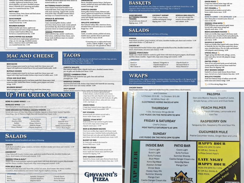 Up the Creek Grill & Bar Menu