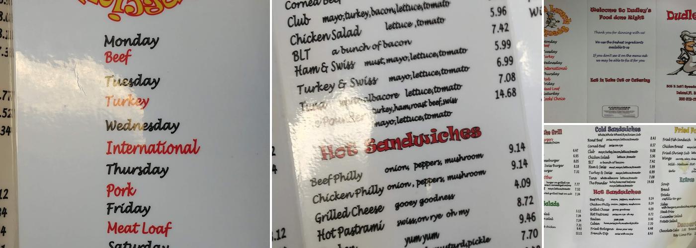 Dudley's Menu