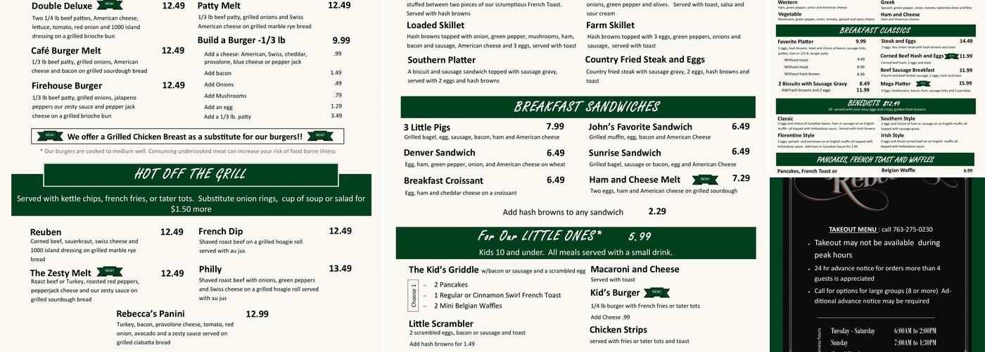 Rebecca's Cafe Menu