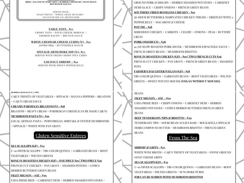 The Table Restaurant Menu