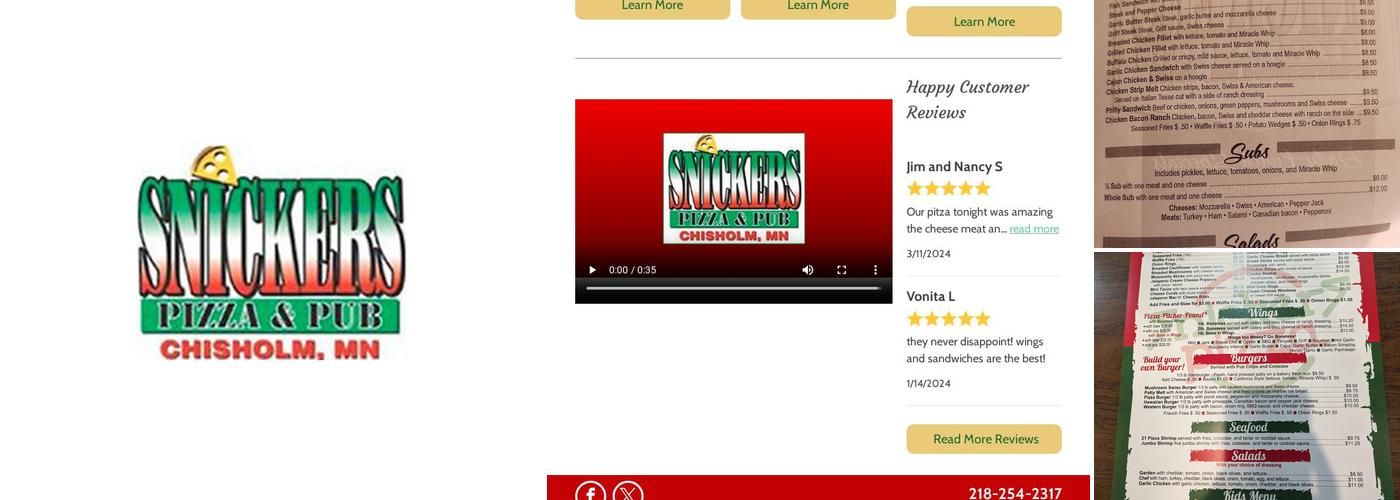 Snickers Pizza & Pub Menu