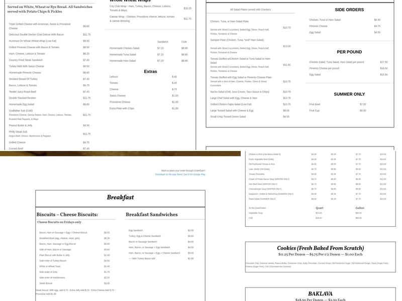 The Cookie Shoppe Menu