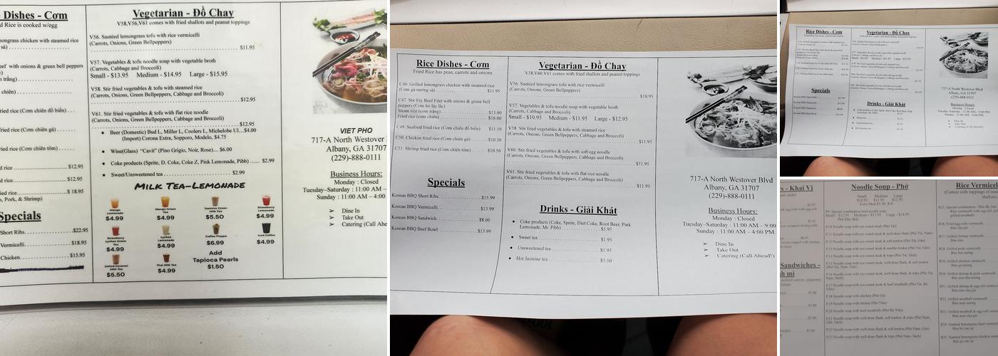 Viet Pho Menu