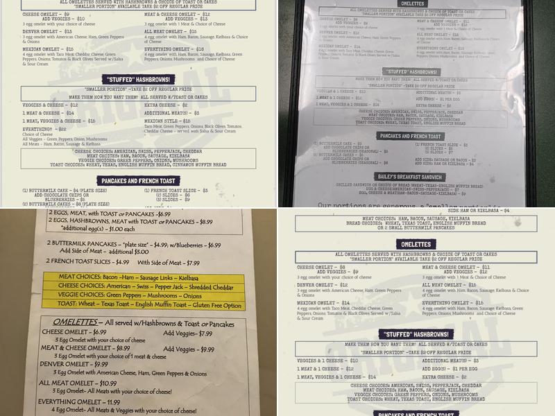 Bailey's Courtyard Cafe Menu