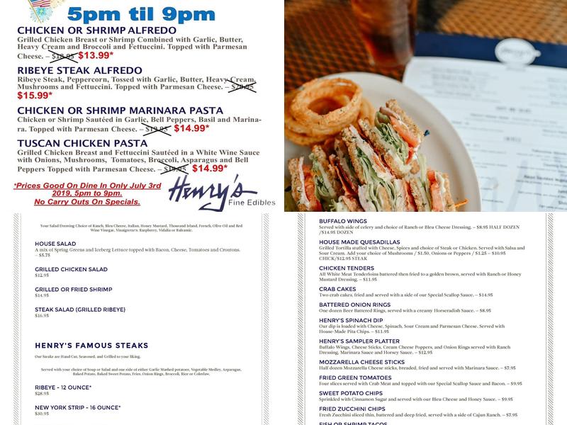 Henry's Fine Edibles LLC Menu