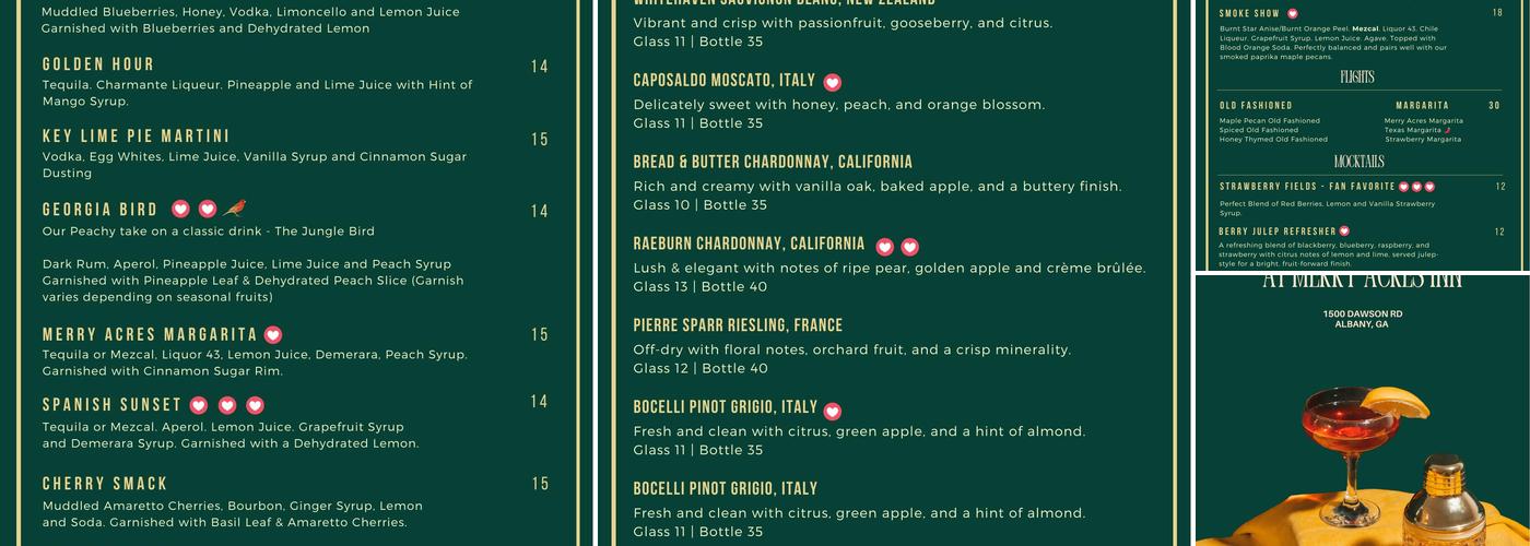 Manor House Pub Menu